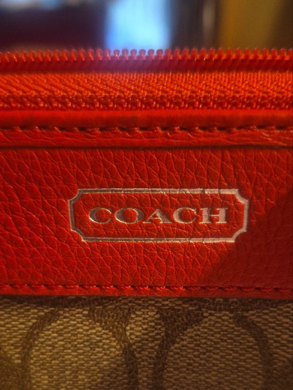 Coach Orange & Brown Signature Canvas Organizer with Red Trim - Picture 3 of 9